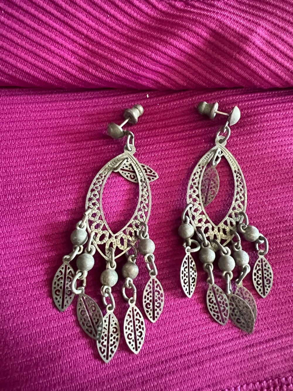 Vintage Silver Leaf Chandelier Earrings - Women's Jewelry